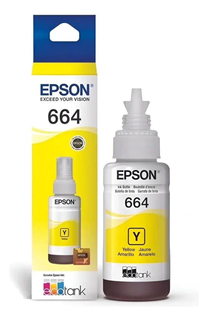 Botella de Tinta Amarillo Epson T664 Original y Compatible