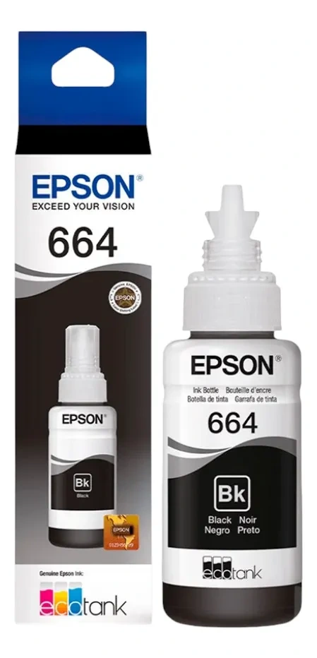 Botella de Tinta Negra Epson T664 Original y Compatible